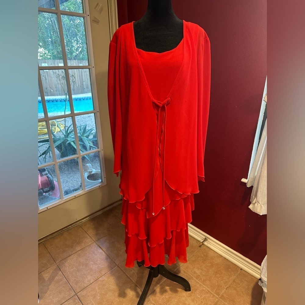 Vtg 80s Cattiva Saks Fifth Avenue Red Tiered Ruffle Dress Jacket Set Sz 12 USA - Picture 8 of 12
